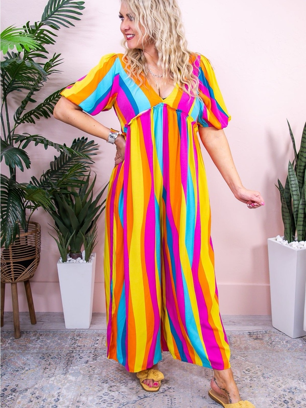 Vibrant Multicolor Stripe Wide-Leg Jumpsuit